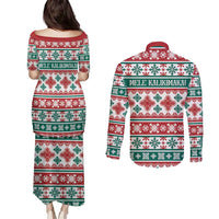 Mele Kalikimaka Hawaii Christmas Couples Matching Puletasi and Long Sleeve Button Shirt Hawaiian Quilt Pattern Style - Polynesian Pride
