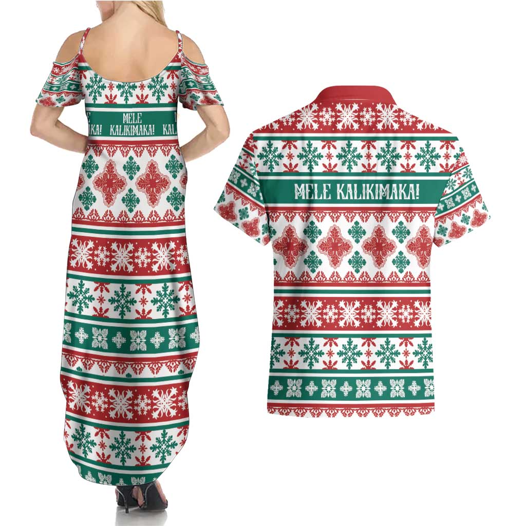 Mele Kalikimaka Hawaii Christmas Couples Matching Summer Maxi Dress and Hawaiian Shirt Hawaiian Quilt Pattern Style - Polynesian Pride