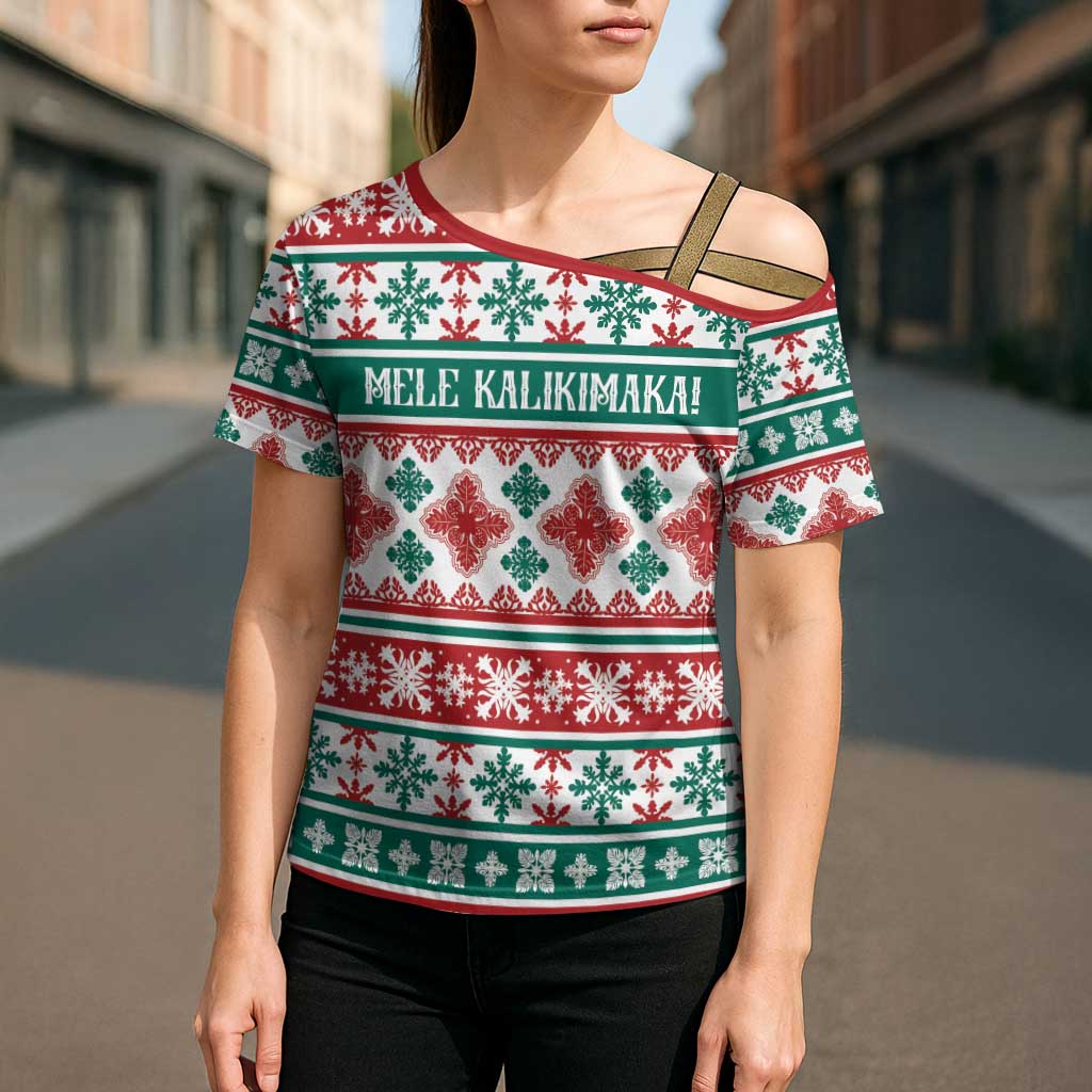Mele Kalikimaka Hawaii Christmas Cross Shoulder Shirt Hawaiian Quilt Pattern Style - Polynesian Pride