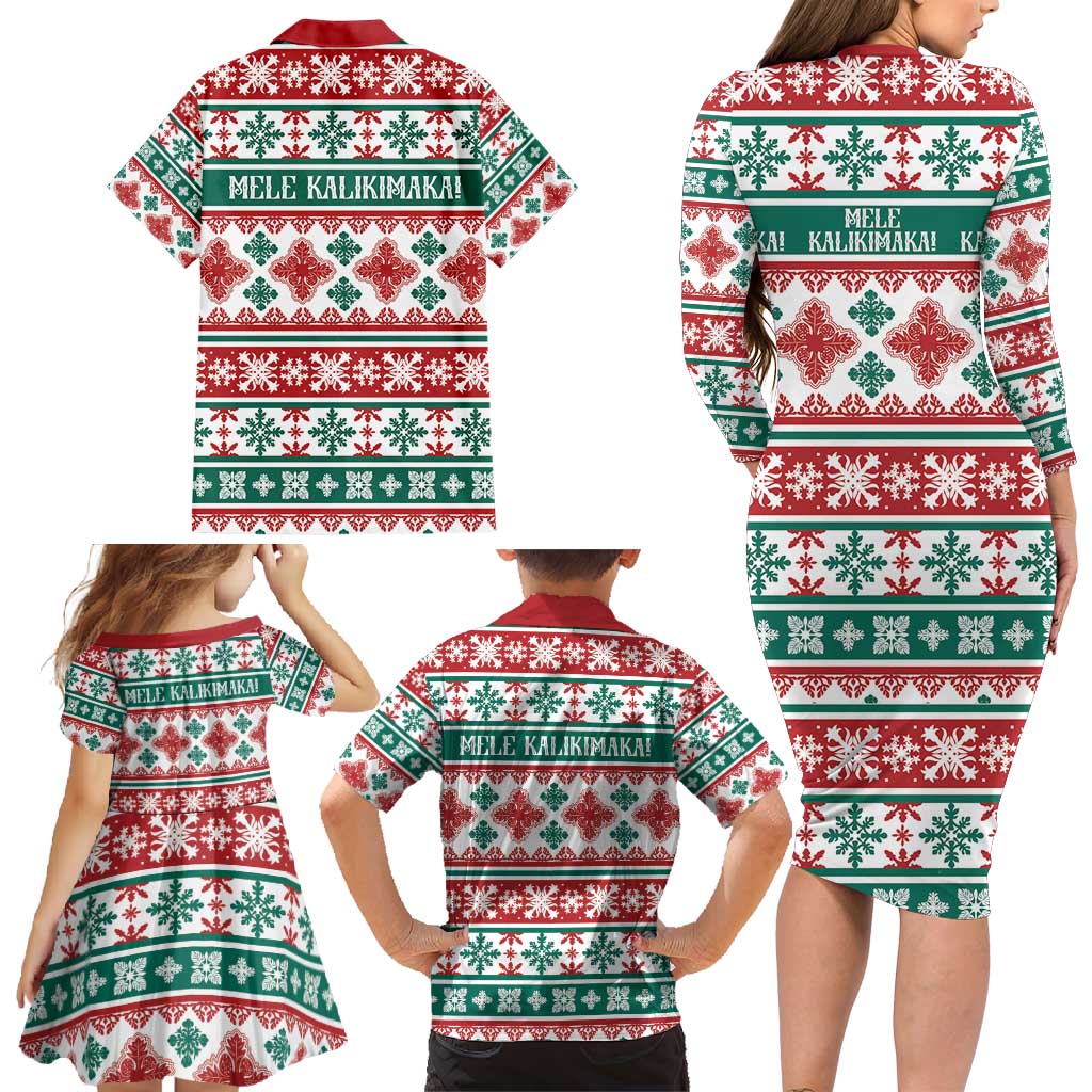 Mele Kalikimaka Hawaii Christmas Family Matching Long Sleeve Bodycon Dress and Hawaiian Shirt Hawaiian Quilt Pattern Style LT9 - Polynesian Pride
