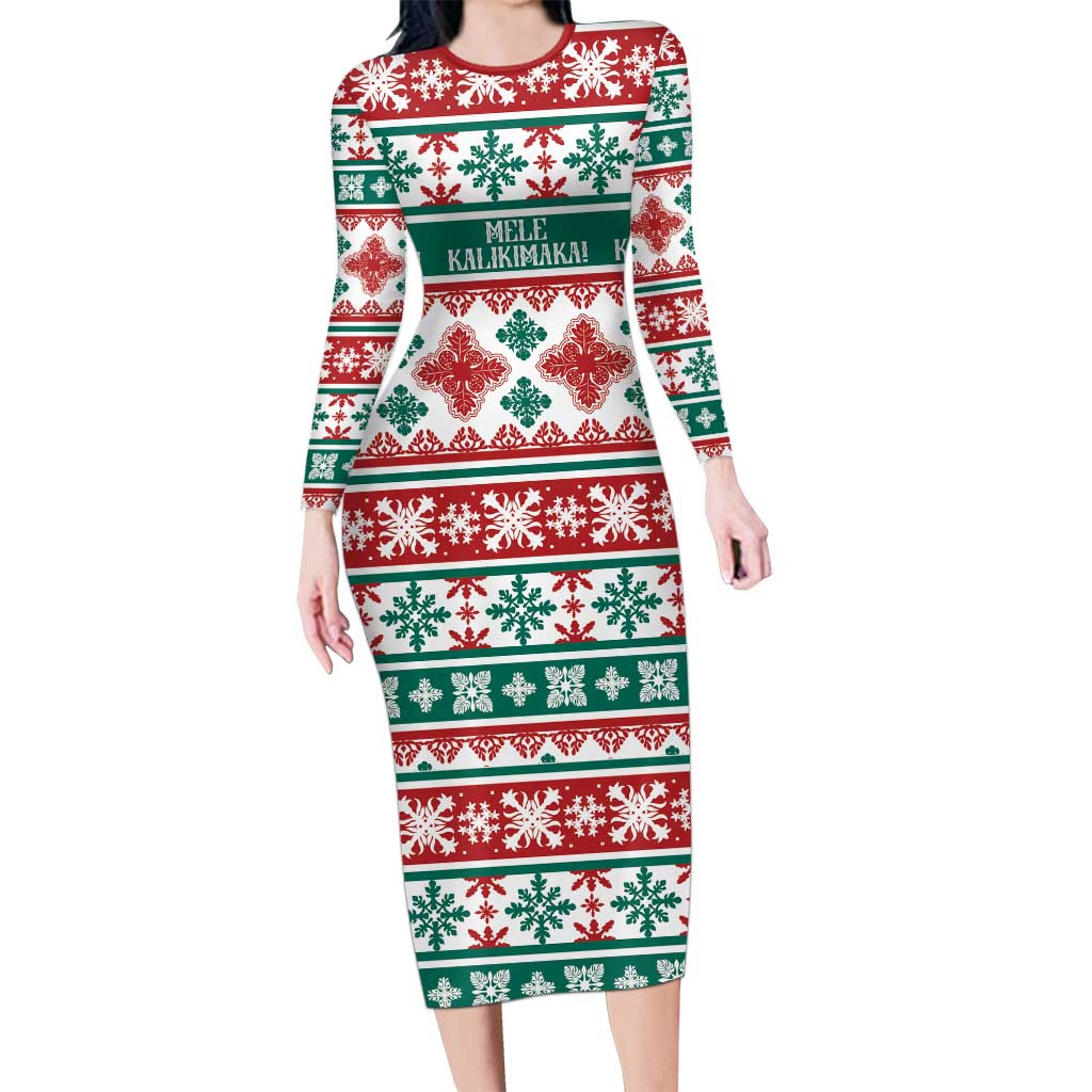 Mele Kalikimaka Hawaii Christmas Family Matching Long Sleeve Bodycon Dress and Hawaiian Shirt Hawaiian Quilt Pattern Style LT9 Mom's Dress Beige - Polynesian Pride