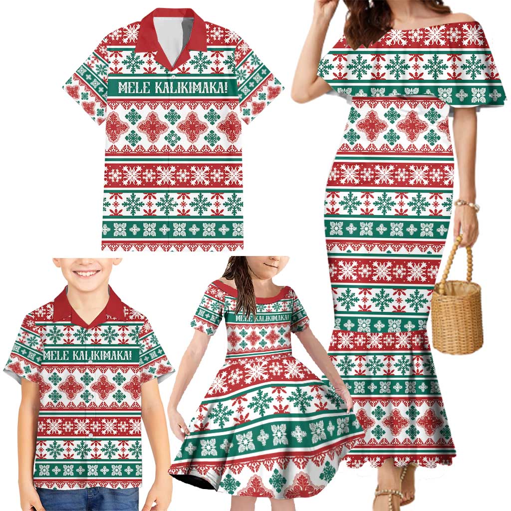 Mele Kalikimaka Hawaii Christmas Family Matching Mermaid Dress and Hawaiian Shirt Hawaiian Quilt Pattern Style LT9 - Polynesian Pride