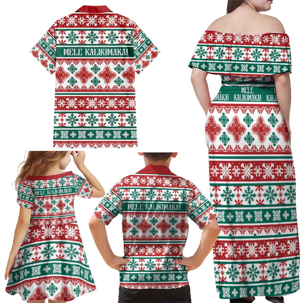 Mele Kalikimaka Hawaii Christmas Family Matching Off Shoulder Maxi Dress and Hawaiian Shirt Hawaiian Quilt Pattern Style - Polynesian Pride