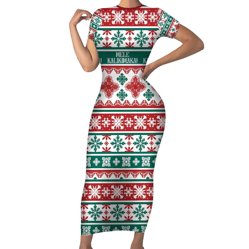 Mele Kalikimaka Hawaii Christmas Family Matching Short Sleeve Bodycon Dress and Hawaiian Shirt Hawaiian Quilt Pattern Style LT9 Mom's Dress Beige - Polynesian Pride