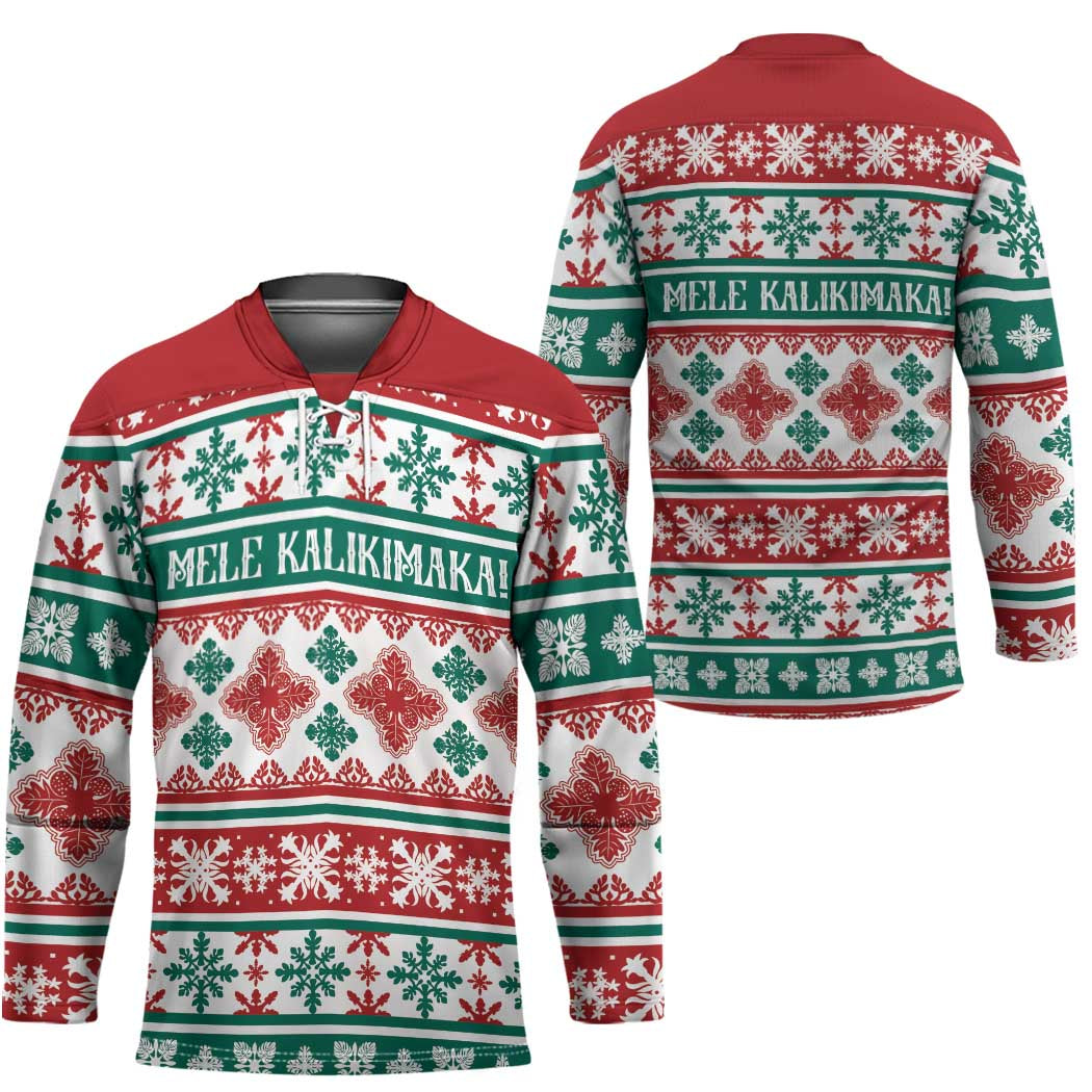 Mele Kalikimaka Hawaii Christmas Hockey Jersey Hawaiian Quilt Pattern Style - Polynesian Pride