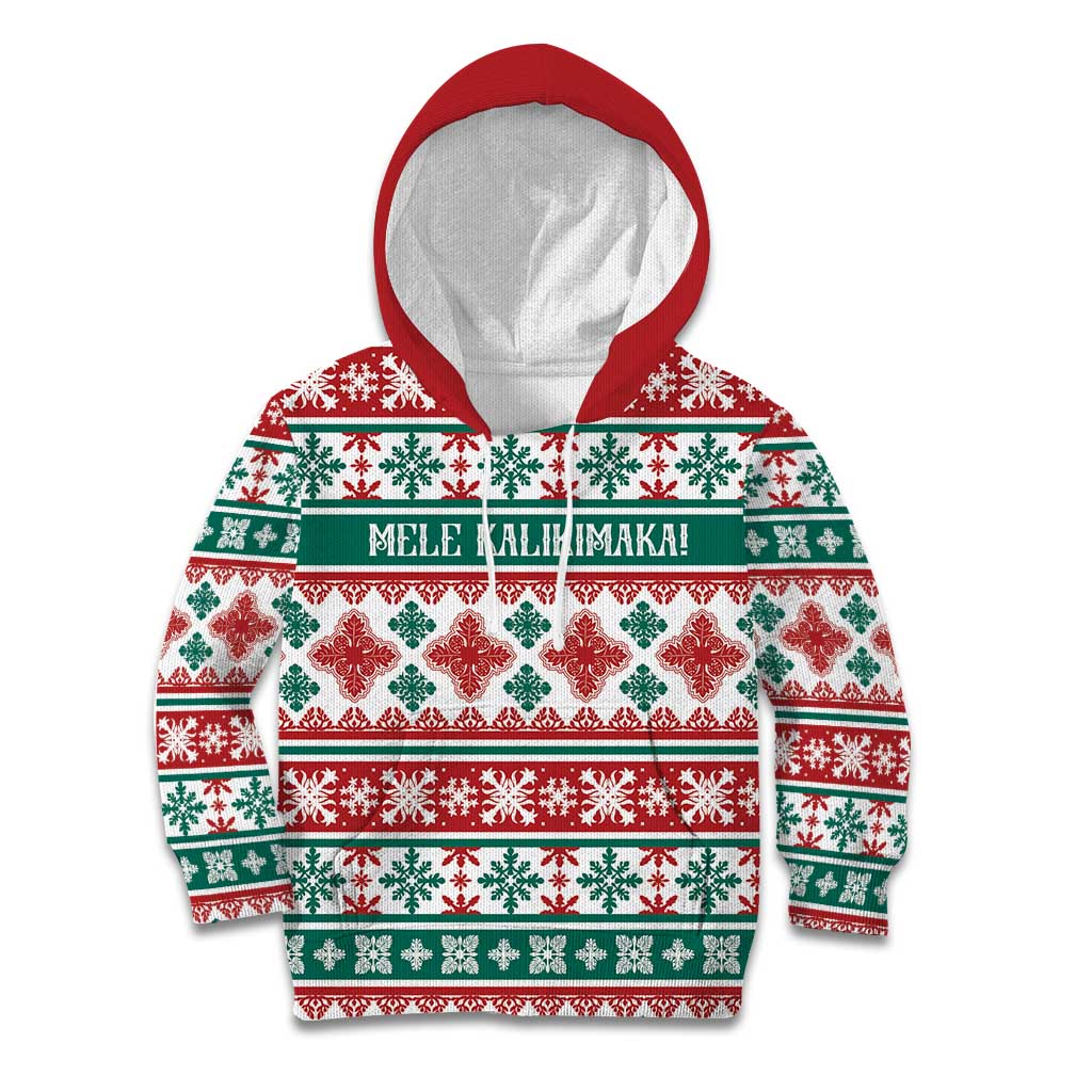 Mele Kalikimaka Hawaii Christmas Kid Hoodie Hawaiian Quilt Pattern Style - Polynesian Pride