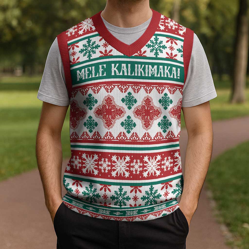 Mele Kalikimaka Hawaii Christmas Knitted V-Neck Vest Hawaiian Quilt Pattern Style - Polynesian Pride