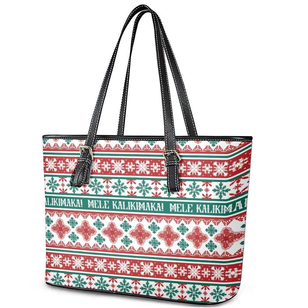 Mele Kalikimaka Hawaii Christmas Leather Tote Bag Hawaiian Quilt Pattern Style - Polynesian Pride