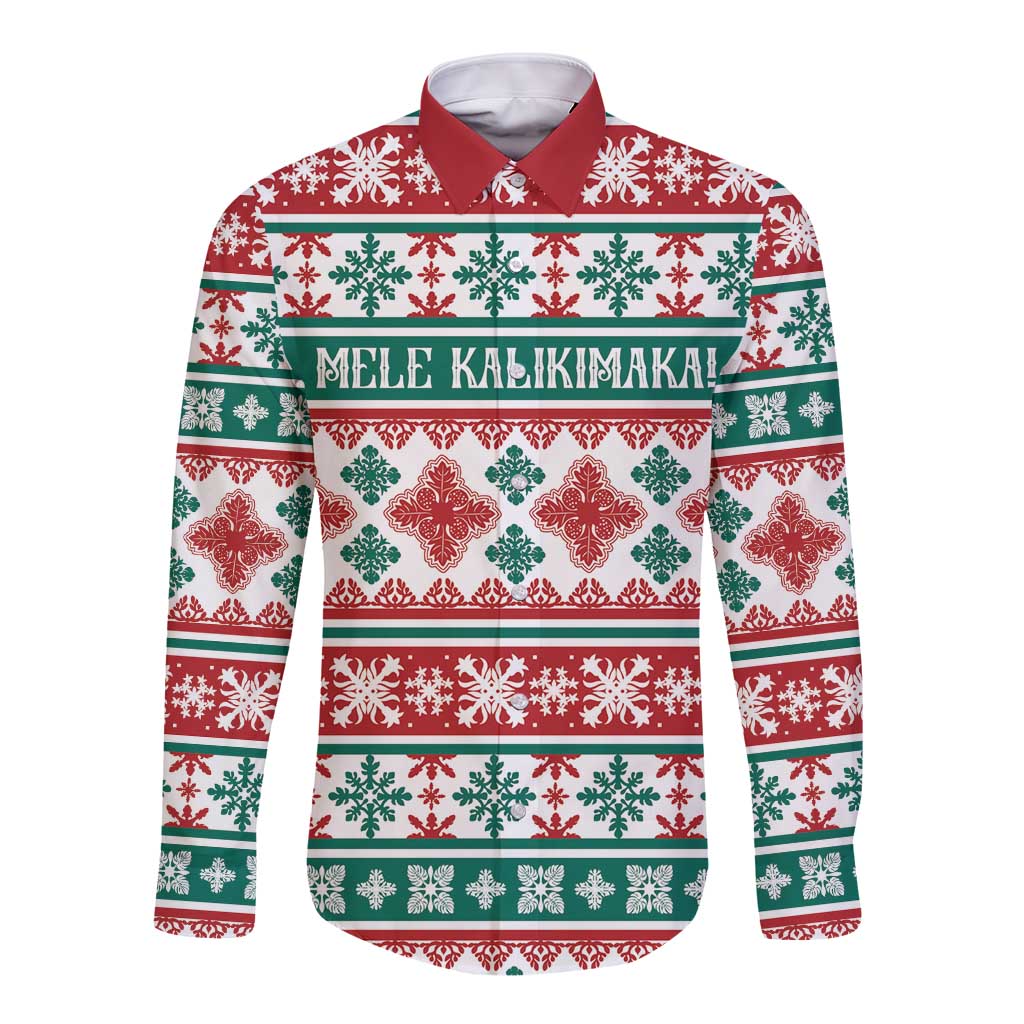 Mele Kalikimaka Hawaii Christmas Long Sleeve Button Shirt Hawaiian Quilt Pattern Style - Polynesian Pride