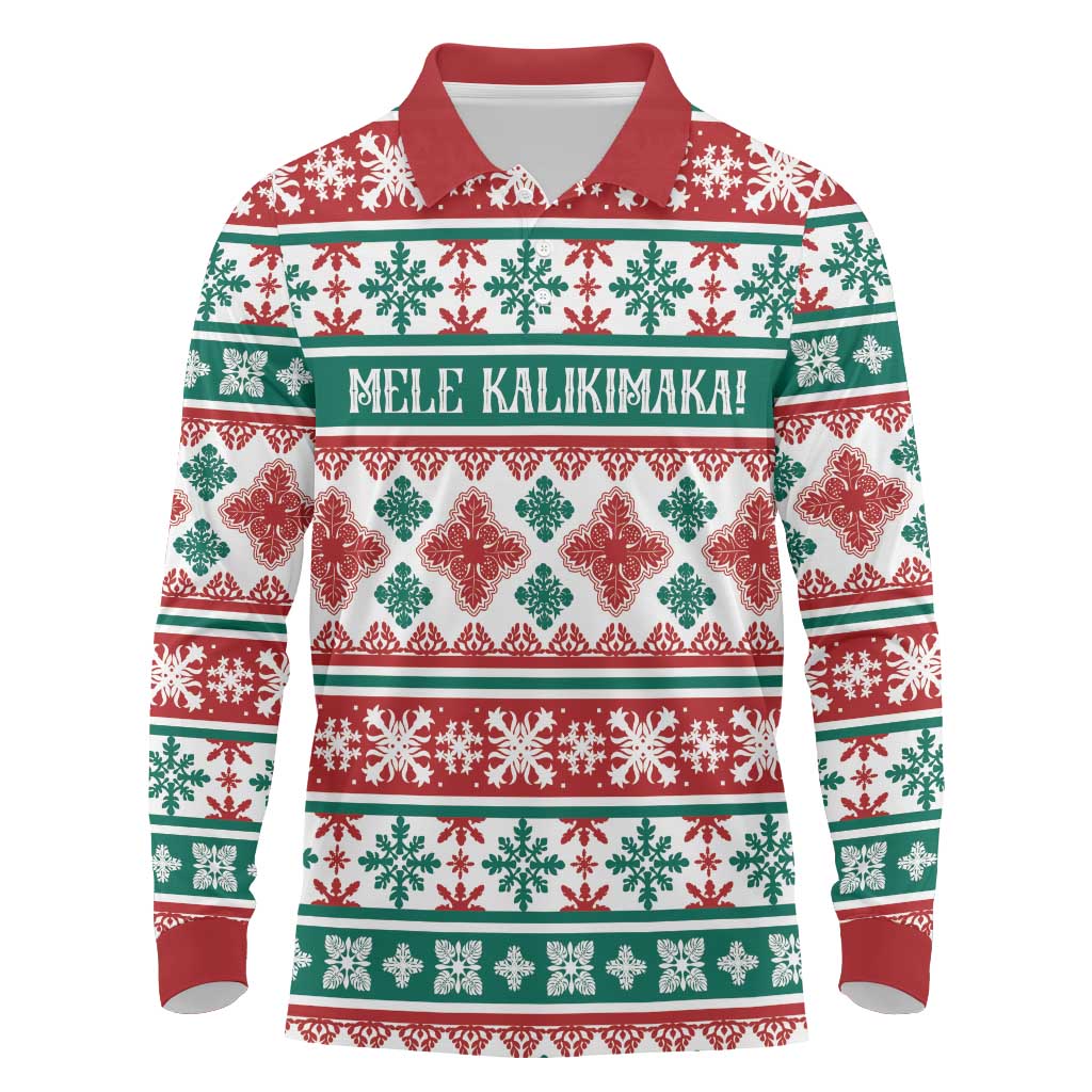 Mele Kalikimaka Hawaii Christmas Long Sleeve Polo Shirt Hawaiian Quilt Pattern Style - Polynesian Pride