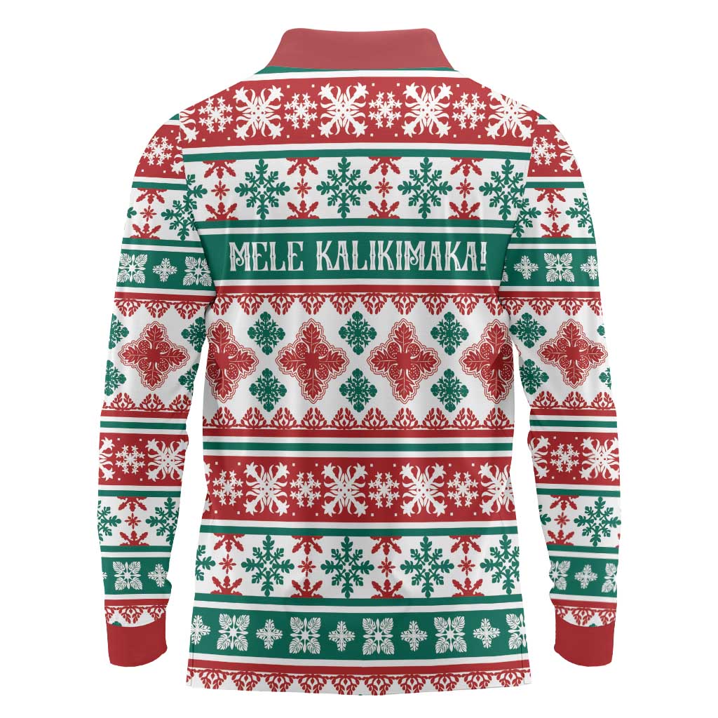 Mele Kalikimaka Hawaii Christmas Long Sleeve Polo Shirt Hawaiian Quilt Pattern Style - Polynesian Pride