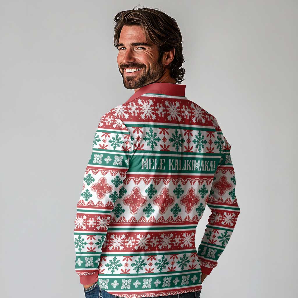 Mele Kalikimaka Hawaii Christmas Long Sleeve Polo Shirt Hawaiian Quilt Pattern Style - Polynesian Pride