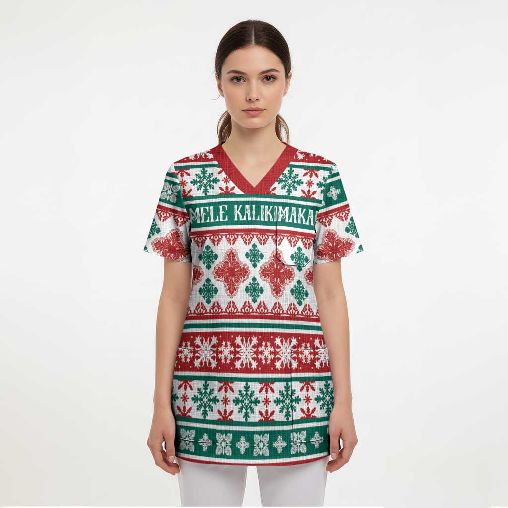 Mele Kalikimaka Hawaii Christmas Scrub Top Hawaiian Quilt Pattern Style - Polynesian Pride