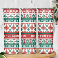 Mele Kalikimaka Hawaii Christmas Skinny Tumbler Hawaiian Quilt Pattern Style - Polynesian Pride