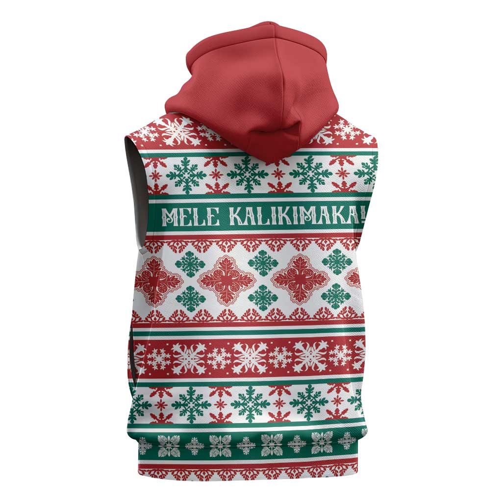 Mele Kalikimaka Hawaii Christmas Sleeveless Hoodie Hawaiian Quilt Pattern Style - Polynesian Pride