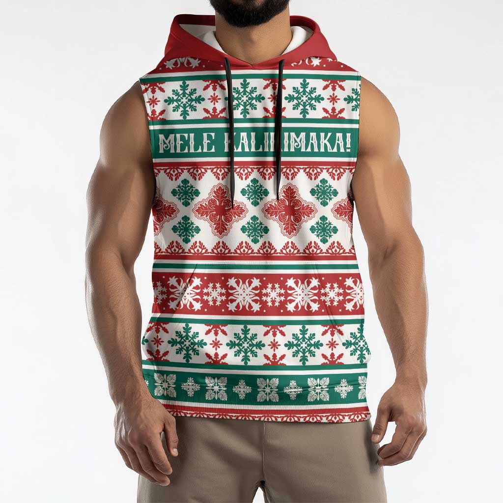 Mele Kalikimaka Hawaii Christmas Sleeveless Hoodie Hawaiian Quilt Pattern Style - Polynesian Pride