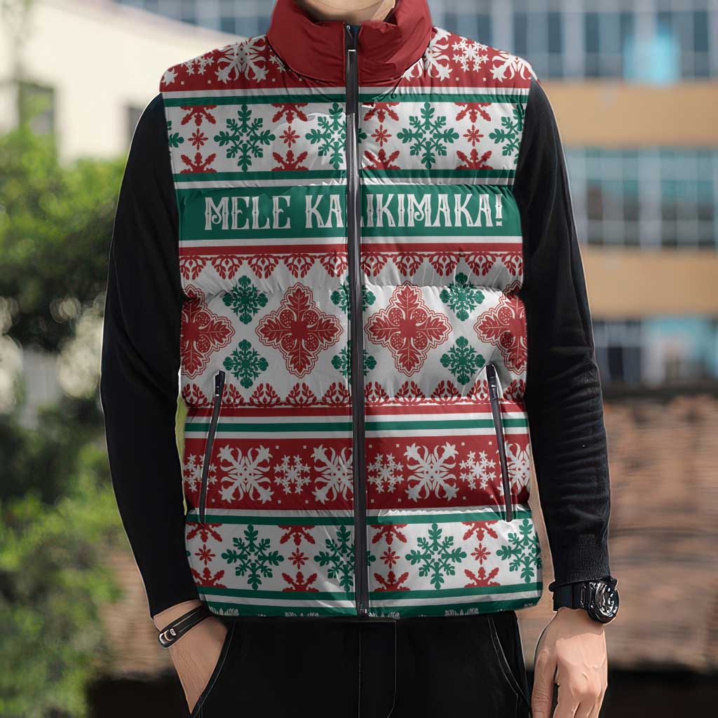 Mele Kalikimaka Hawaii Christmas Sleeveless Puffer Jacket Hawaiian Quilt Pattern Style - Polynesian Pride