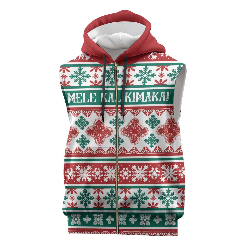 Mele Kalikimaka Hawaii Christmas Sleeveless Zip Hoodie Hawaiian Quilt Pattern Style - Polynesian Pride