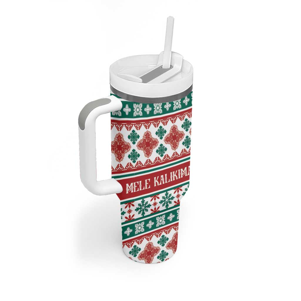 Mele Kalikimaka Hawaii Christmas Tumbler With Handle Hawaiian Quilt Pattern Style - Polynesian Pride