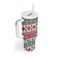 Mele Kalikimaka Hawaii Christmas Tumbler With Handle Hawaiian Quilt Pattern Style - Polynesian Pride