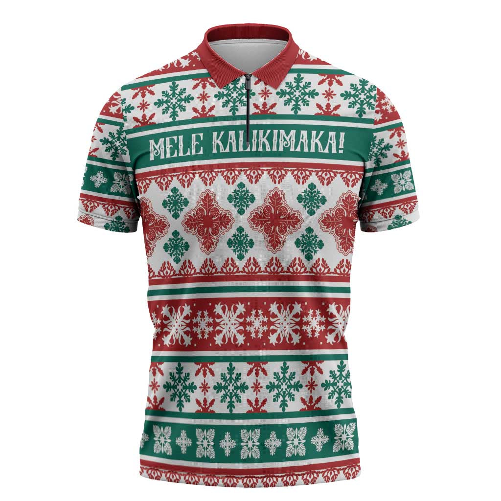 Mele Kalikimaka Hawaii Christmas Zipper Polo Shirt Hawaiian Quilt Pattern Style - Polynesian Pride