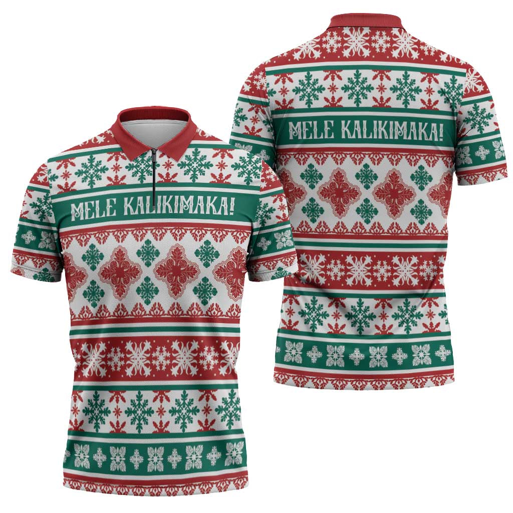 Mele Kalikimaka Hawaii Christmas Zipper Polo Shirt Hawaiian Quilt Pattern Style - Polynesian Pride