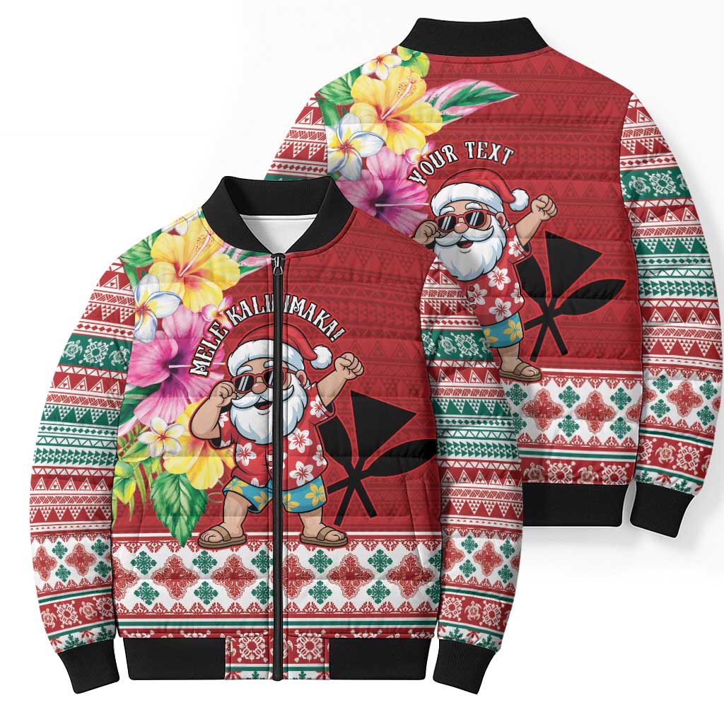 Santa Surf Mele Kalikimaka Personalized Bomber Puffer Jacket Aloha Tropical Christmas Vibes - Polynesian Pride