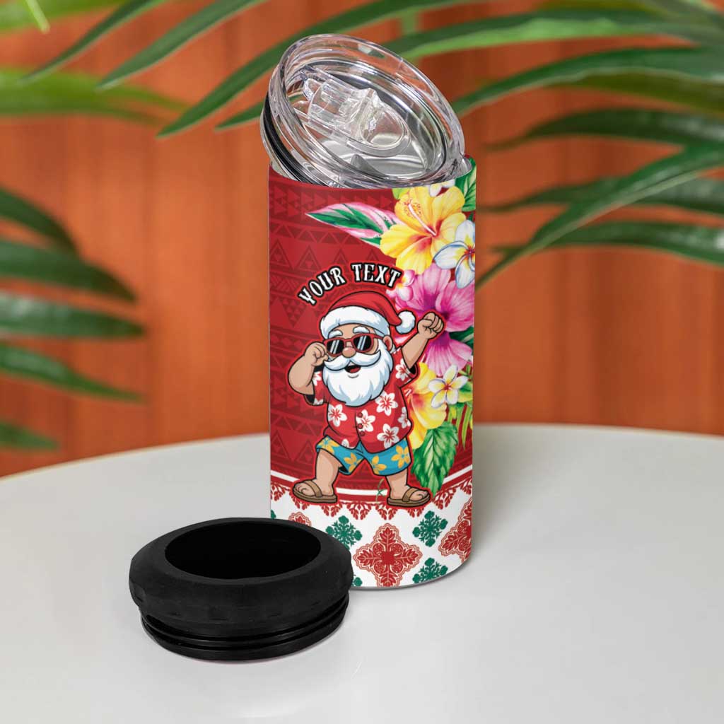 Santa Surf Mele Kalikimaka Personalized 4 in 1 Can Cooler Tumbler Aloha Tropical Christmas Vibes - Polynesian Pride