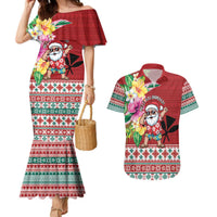 Santa Surf Mele Kalikimaka Personalized Couples Matching Mermaid Dress and Hawaiian Shirt Aloha Tropical Christmas Vibes LT9 Red - Polynesian Pride