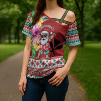 Santa Surf Mele Kalikimaka Personalized Cross Shoulder Shirt Aloha Tropical Christmas Vibes - Polynesian Pride