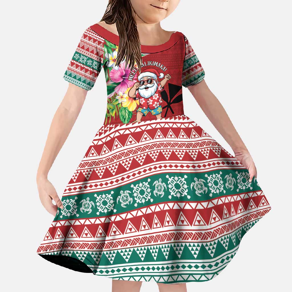 Santa Surf Mele Kalikimaka Personalized Family Matching Long Sleeve Bodycon Dress and Hawaiian Shirt Aloha Tropical Christmas Vibes LT9 Daughter's Dress Red - Polynesian Pride