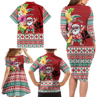 Santa Surf Mele Kalikimaka Personalized Family Matching Long Sleeve Bodycon Dress and Hawaiian Shirt Aloha Tropical Christmas Vibes LT9 - Polynesian Pride