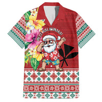 Santa Surf Mele Kalikimaka Personalized Family Matching Long Sleeve Bodycon Dress and Hawaiian Shirt Aloha Tropical Christmas Vibes LT9 Dad's Shirt - Short Sleeve Red - Polynesian Pride