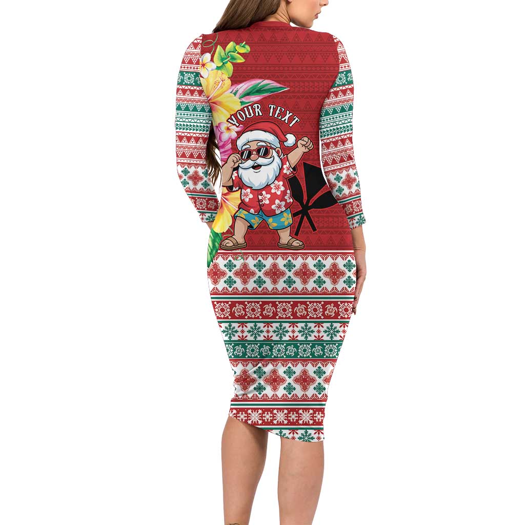 Santa Surf Mele Kalikimaka Personalized Family Matching Long Sleeve Bodycon Dress and Hawaiian Shirt Aloha Tropical Christmas Vibes LT9 - Polynesian Pride