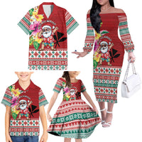 Santa Surf Mele Kalikimaka Personalized Family Matching Off The Shoulder Long Sleeve Dress and Hawaiian Shirt Aloha Tropical Christmas Vibes - Polynesian Pride
