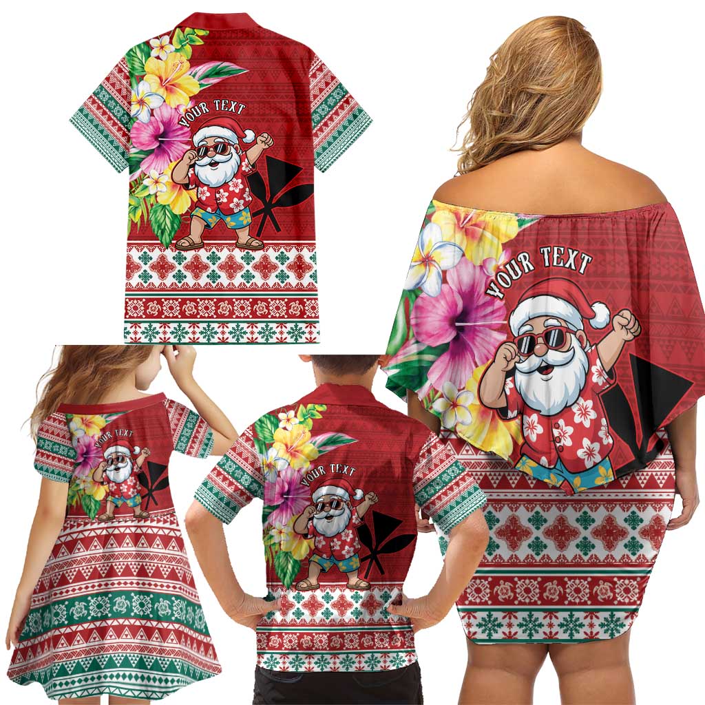 Santa Surf Mele Kalikimaka Personalized Family Matching Off Shoulder Short Dress and Hawaiian Shirt Aloha Tropical Christmas Vibes - Polynesian Pride