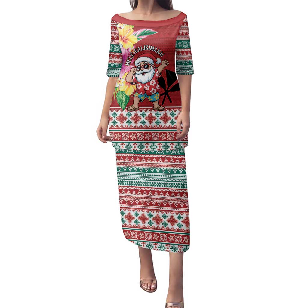 Santa Surf Mele Kalikimaka Personalized Family Matching Puletasi and Hawaiian Shirt Aloha Tropical Christmas Vibes LT9 Mom's Dress Red - Polynesian Pride