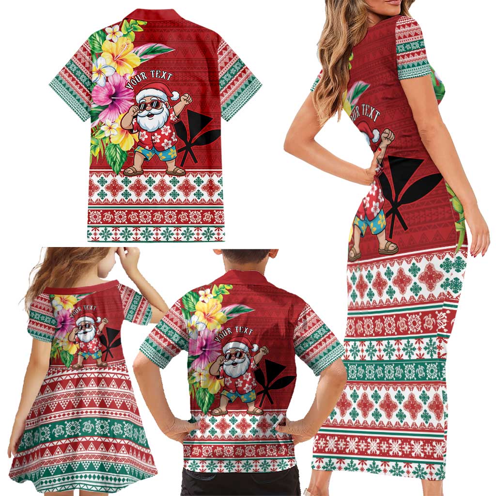 Santa Surf Mele Kalikimaka Personalized Family Matching Short Sleeve Bodycon Dress and Hawaiian Shirt Aloha Tropical Christmas Vibes LT9 - Polynesian Pride