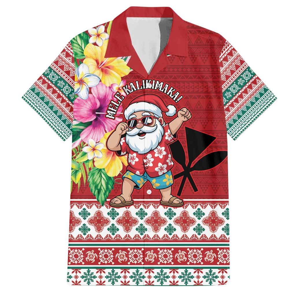 Santa Surf Mele Kalikimaka Personalized Family Matching Short Sleeve Bodycon Dress and Hawaiian Shirt Aloha Tropical Christmas Vibes LT9 Dad's Shirt - Short Sleeve Red - Polynesian Pride