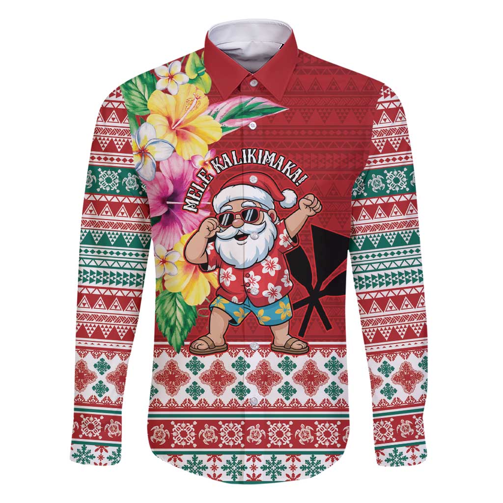 Santa Surf Mele Kalikimaka Personalized Family Matching Short Sleeve Bodycon Dress and Hawaiian Shirt Aloha Tropical Christmas Vibes LT9 Dad's Shirt - Long Sleeve Red - Polynesian Pride