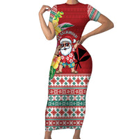 Santa Surf Mele Kalikimaka Personalized Family Matching Short Sleeve Bodycon Dress and Hawaiian Shirt Aloha Tropical Christmas Vibes LT9 Mom's Dress Red - Polynesian Pride