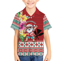 Santa Surf Mele Kalikimaka Personalized Family Matching Short Sleeve Bodycon Dress and Hawaiian Shirt Aloha Tropical Christmas Vibes LT9 Son's Shirt Red - Polynesian Pride