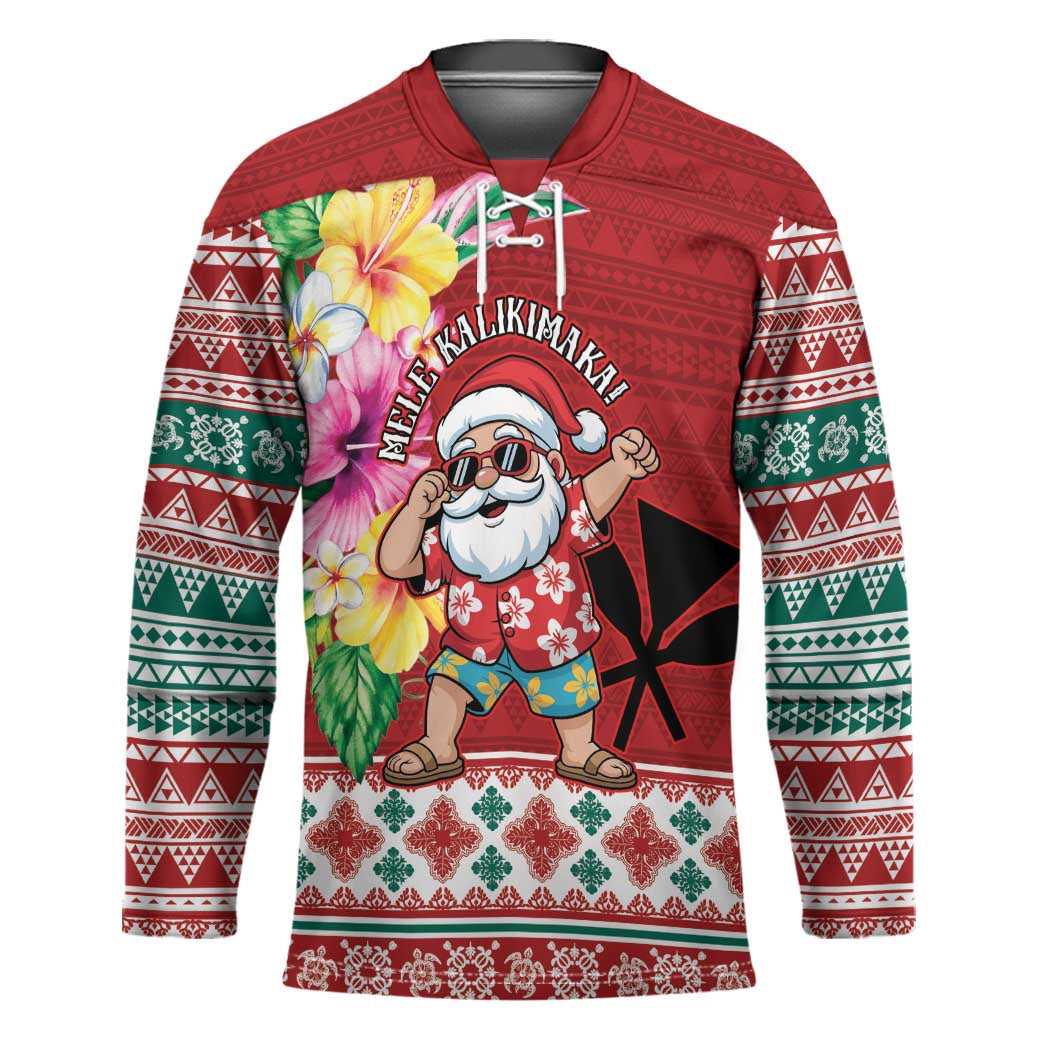 Santa Surf Mele Kalikimaka Personalized Hockey Jersey Aloha Tropical Christmas Vibes - Polynesian Pride
