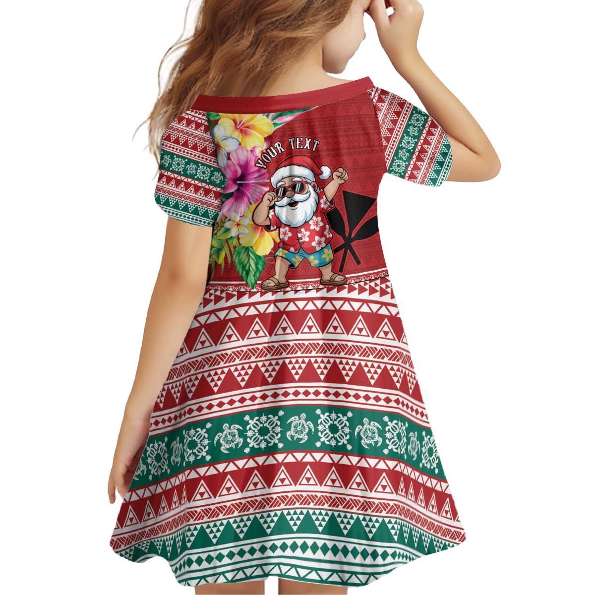 Santa Surf Mele Kalikimaka Personalized Kid Short Sleeve Dress Aloha Tropical Christmas Vibes - Polynesian Pride