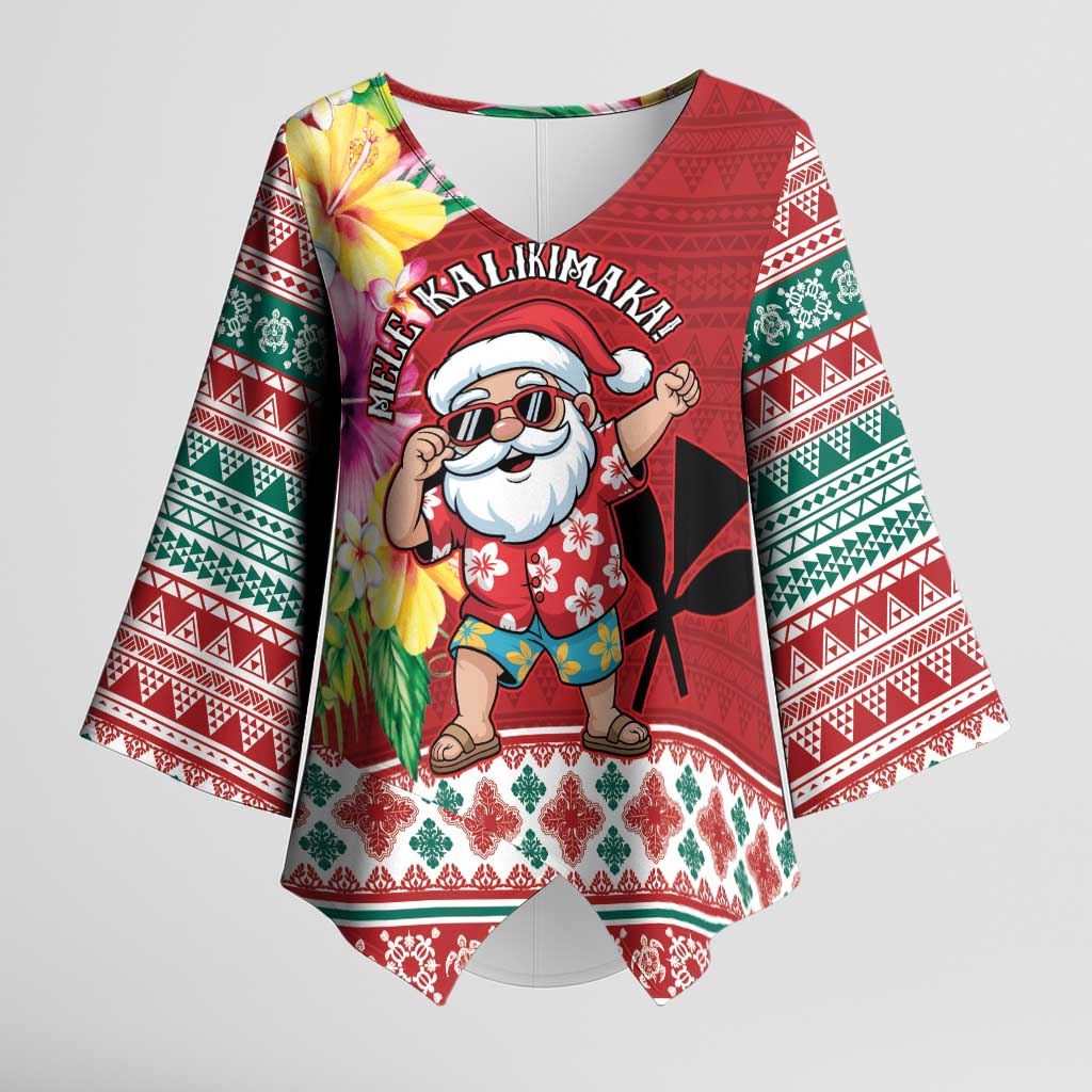 Santa Surf Mele Kalikimaka Personalized Kimono Sleeve Blouse Aloha Tropical Christmas Vibes - Polynesian Pride