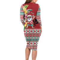 Santa Surf Mele Kalikimaka Personalized Long Sleeve Bodycon Dress Aloha Tropical Christmas Vibes - Polynesian Pride