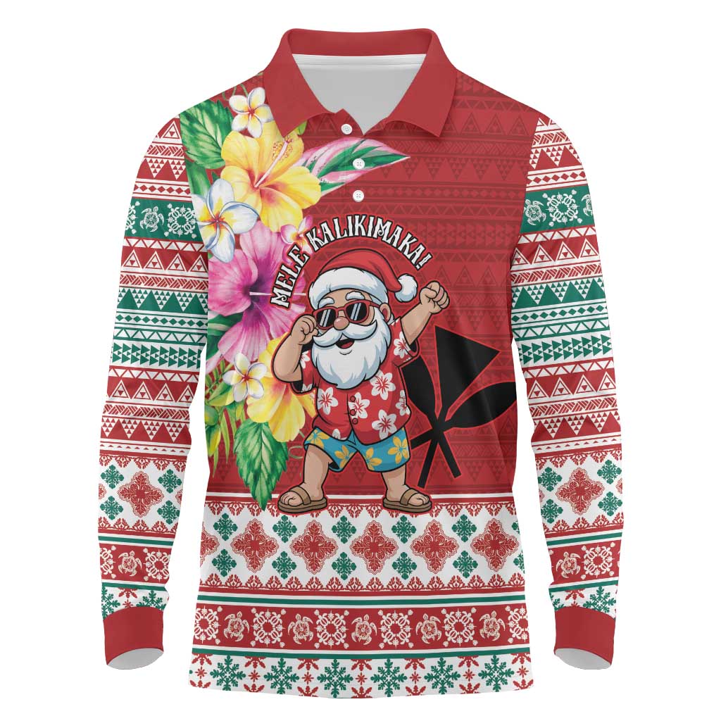 Santa Surf Mele Kalikimaka Personalized Long Sleeve Polo Shirt Aloha Tropical Christmas Vibes - Polynesian Pride