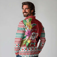 Santa Surf Mele Kalikimaka Personalized Long Sleeve Polo Shirt Aloha Tropical Christmas Vibes - Polynesian Pride