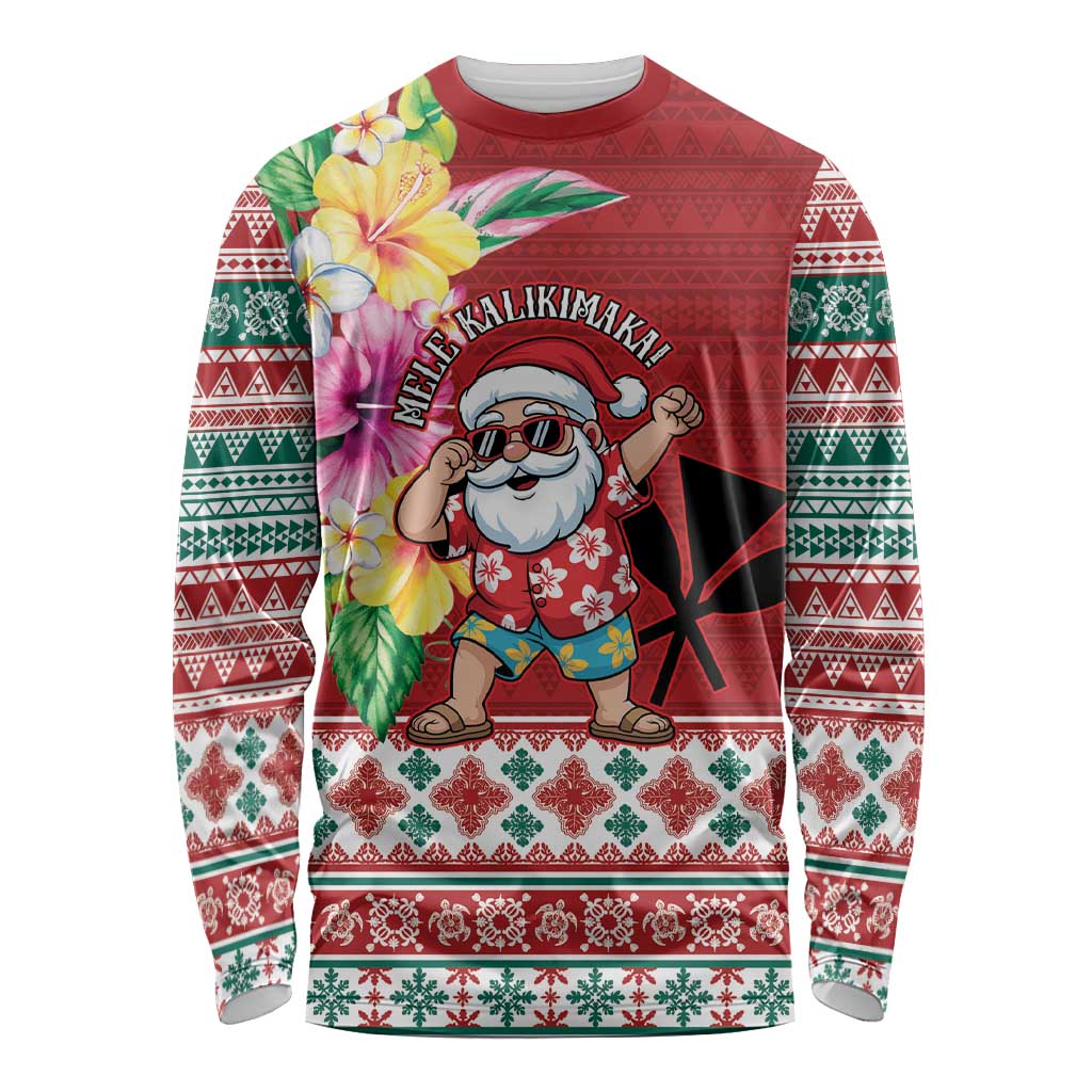 Santa Surf Mele Kalikimaka Personalized Long Sleeve Shirt Aloha Tropical Christmas Vibes - Polynesian Pride