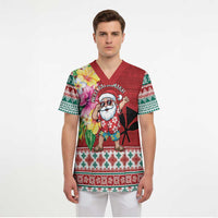 Santa Surf Mele Kalikimaka Personalized Scrub Top Aloha Tropical Christmas Vibes - Polynesian Pride